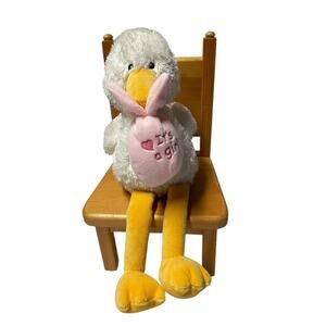 Ganz Baby It's a Girl Stork Plush 13" Bird Stuffed Animal Pink White Baby Shower